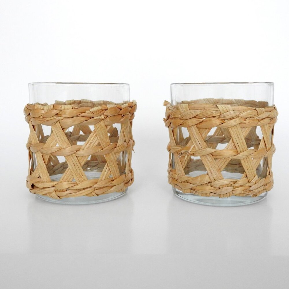 Seagrass Lowball Glasses Set of 2 by Creative Coop Tiki Bar Tumbler Summer Party